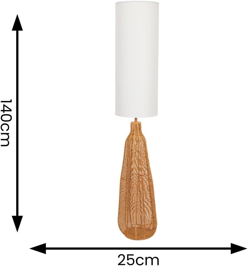 White Tall Lamp Shade Natural Rattan Midi Floor Lamp