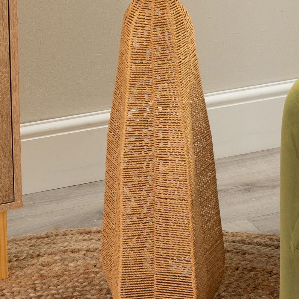 White Tall Lamp Shade Natural Rattan Midi Floor Lamp