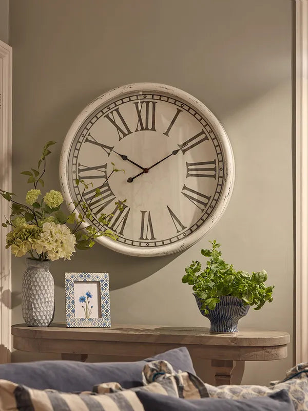 Whitewashed Embossed Clock